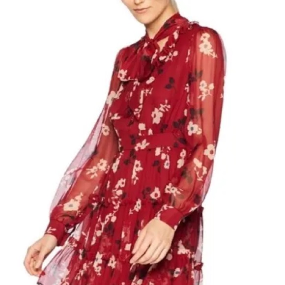 Nwot Kate Spade Burgundy Floral Tiered Long-Sleeve Dress